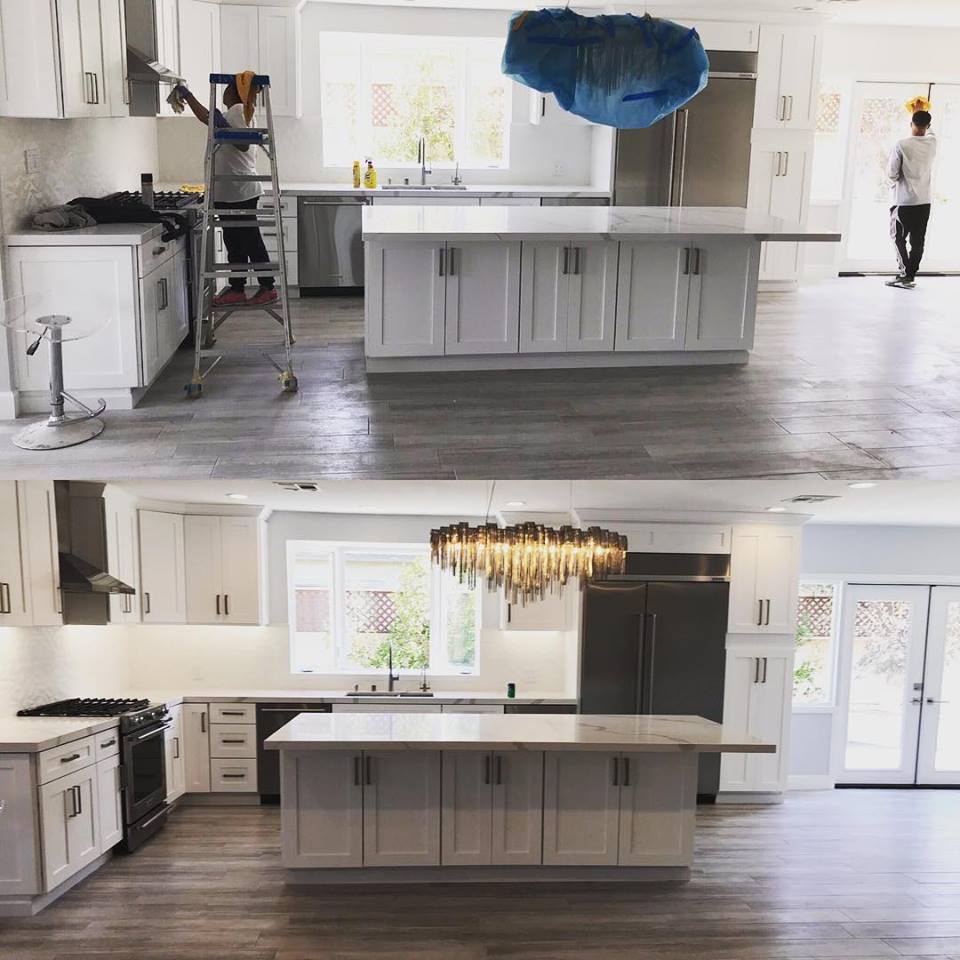 Kitchen before and after final construction cleaning